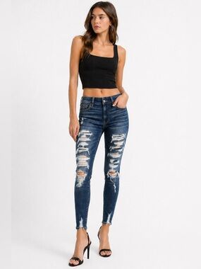 American Eagle AE Y2K Ripped Skinny Jeans Distressed Grunge Super Stretch 8 Long